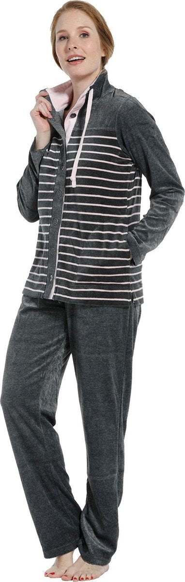 Pastunette velours huispak - Grey Stripe  - 48  - Grijs
