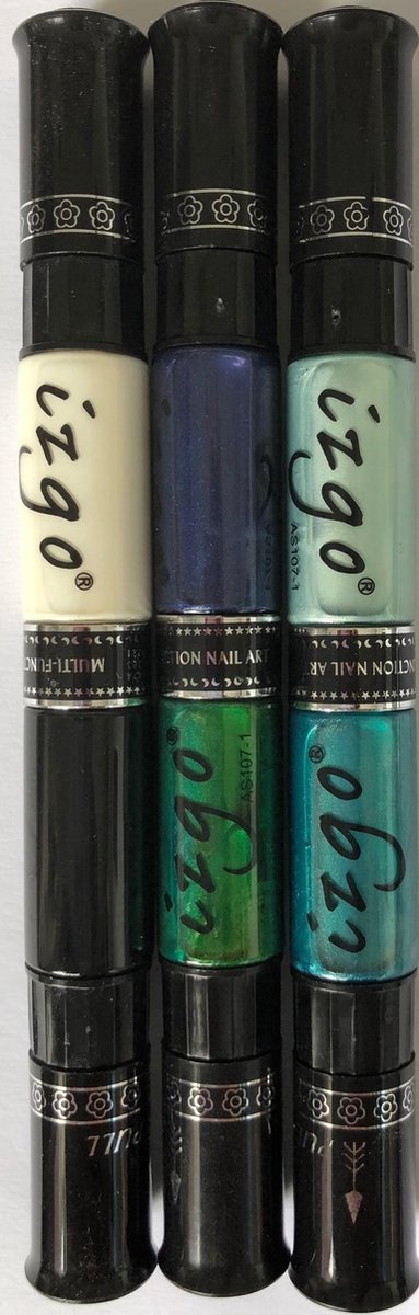 IZGO Naildesign 2 in 1 Nagellak DUO Nail Art Pen Ocean met extra zwart en wit pen