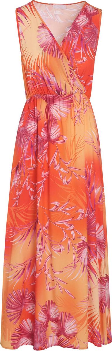 Cassis - Jurk in viscose met een kleurrijke bladprint - Oranje