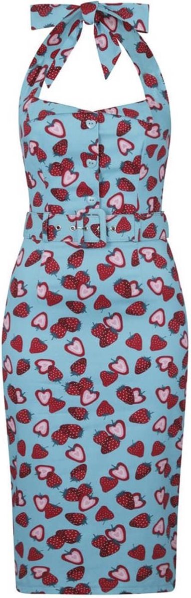 Collectif Wanda Strawberry 50's Pencil Jurk Blauw