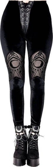 Restyle Legging -S- Cathedral crescent moons Zwart