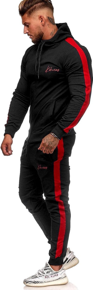 Joggingpak - Heren - Zwart - Rood - 3392