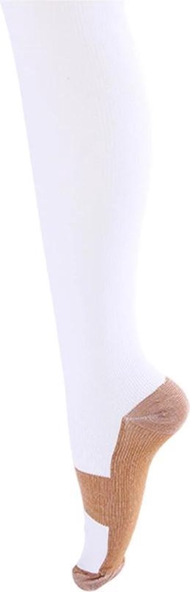 Compressie Vliegtuigsokken - Steunkousen voor op Reis – Reis Sokken – Compressie Kousen – Reiskousen – Sportsokken - Wit - Maat 35 - 40 (Small/Medium)