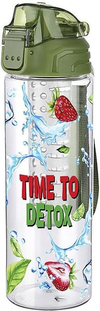 Detox waterfles met infuser 700 ml - drinkfles - waterfles - fruitfilter - edelstenen - sportfles - lekt niet - groen