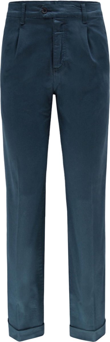 The English Hatter Mannen Pantalon met Bandplooi en omslag Blauw Katoen Maat: 48