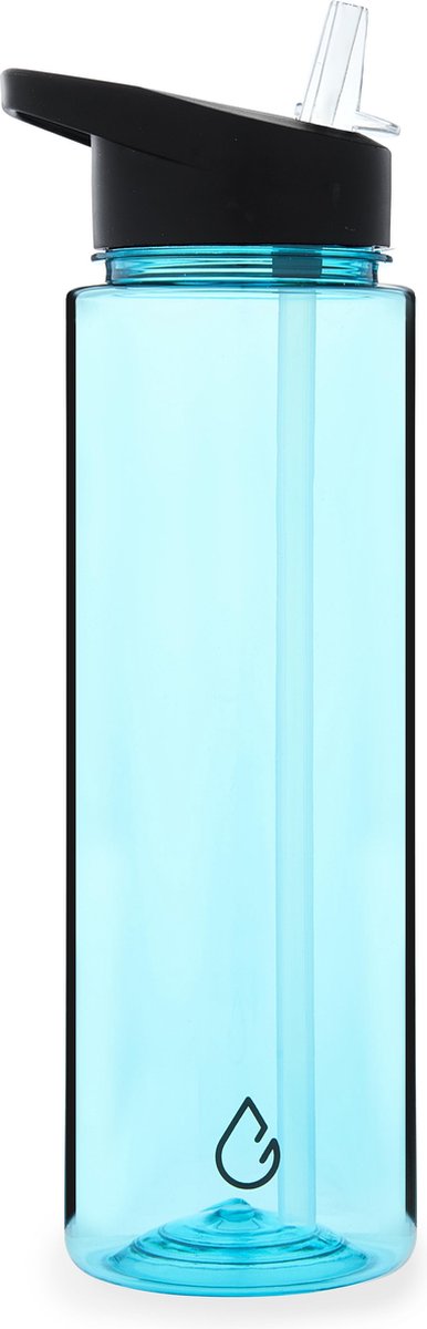 Wattamula Waterfles met rietje - 750 ML - Lichtblauw transparant - Milieuvriendelijk - Drinkfles