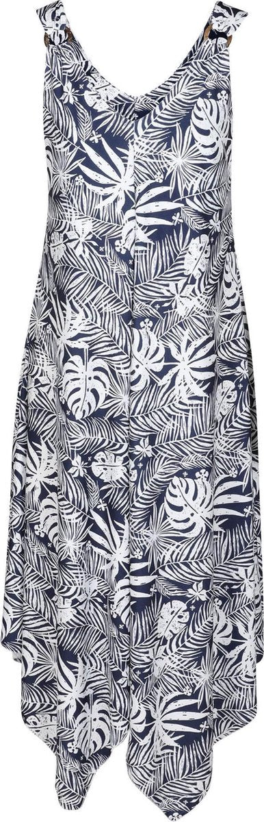 Cassis - Jurk in viscose met bladprint - Blauw