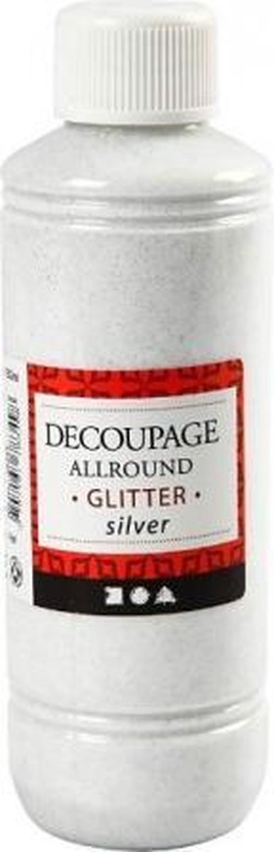Creotime Decoupage Lijmlak Glitter Zilver 250ml