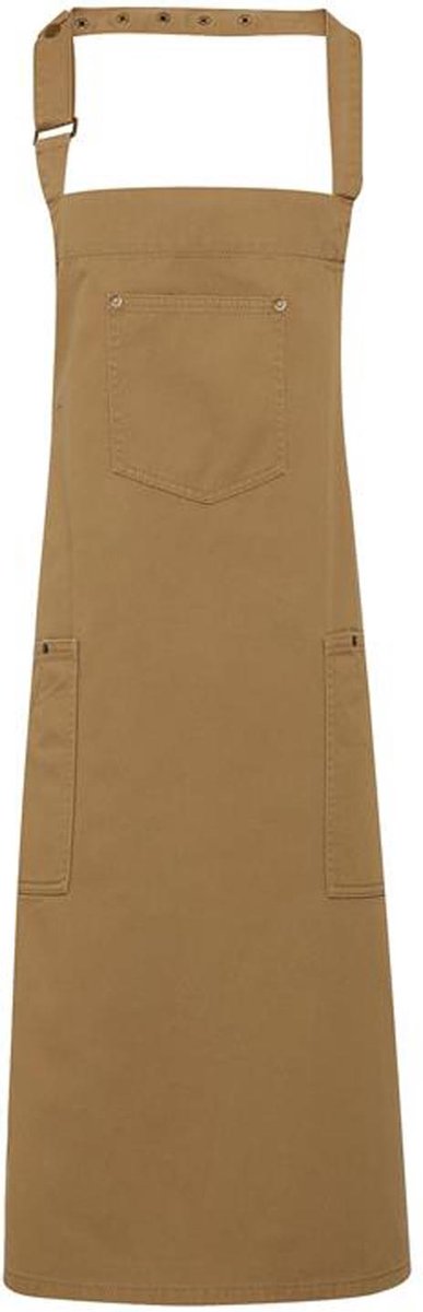 Schort kleur Khaki Beige PR 132 | 100% twillkatoen | Dit schort met bovenstuk kreeg details die aan de klassieke 'chino' doen denken  | horeca kleding