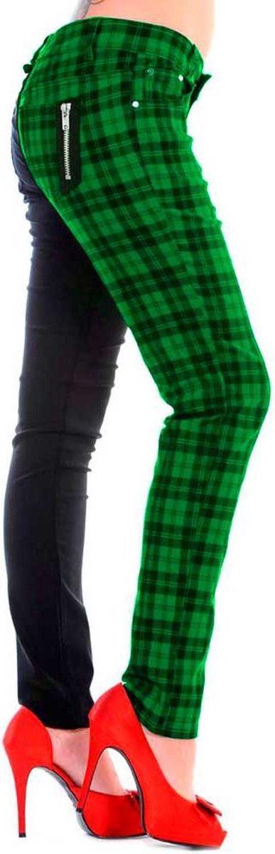 Banned Skinny fit broek -XS- HALF BLACK HALF CHECK Zwart/Groen