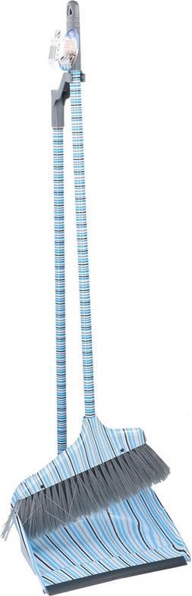 Stoffer en blik gestreept met lange steel 76 cm
