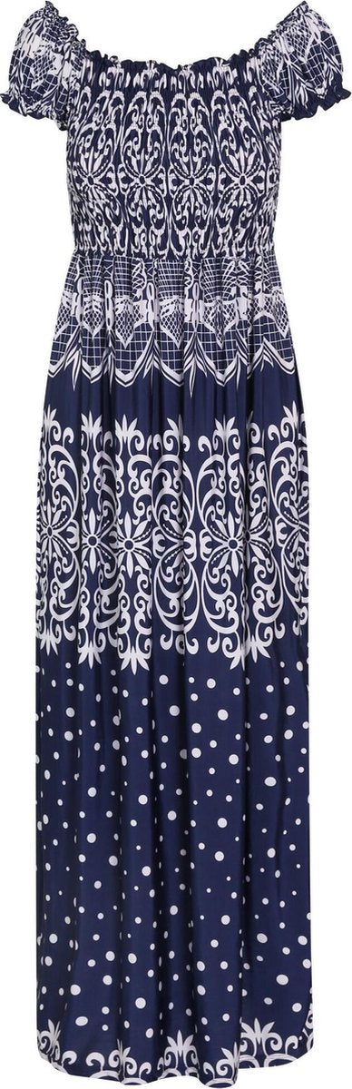 Cassis - Lange jurk in tricot met stippen - Marineblauw