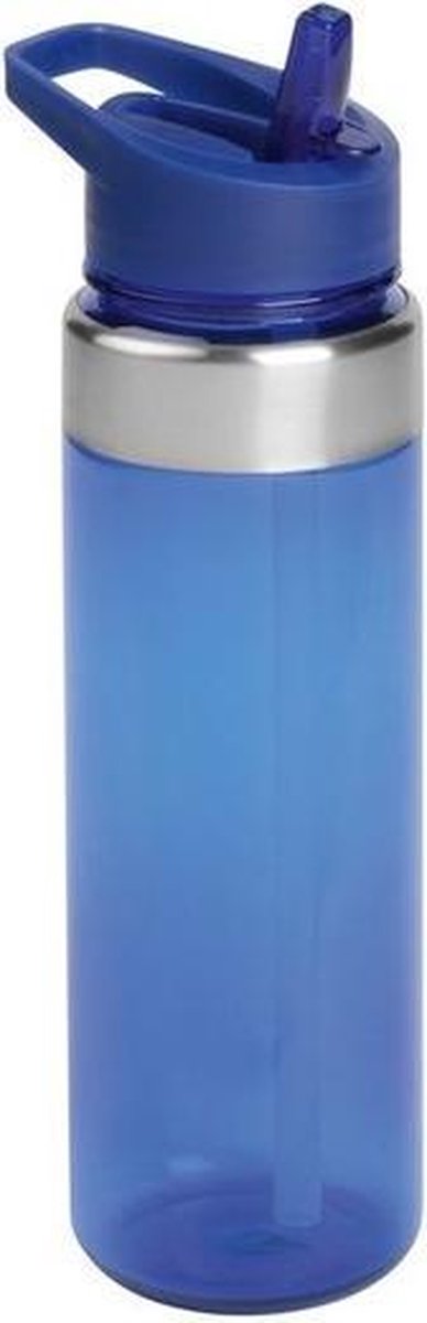Blauwe drinkfles/waterfles met openklapbare drinktuit / uitneembaar rietje 650 ml  - Sportfles