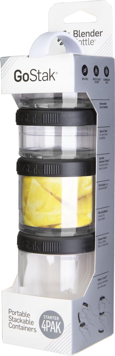 BlenderBottle GoStak - 4-Pack Starter -  40cc - 60cc - 100cc - 150cc ZWART