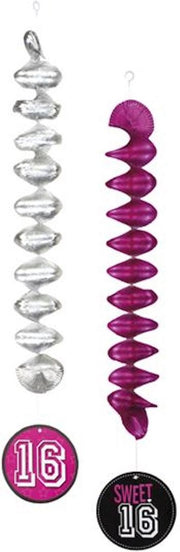 "Set 2 decoratiespiralen - Sweet 16 - 60cm