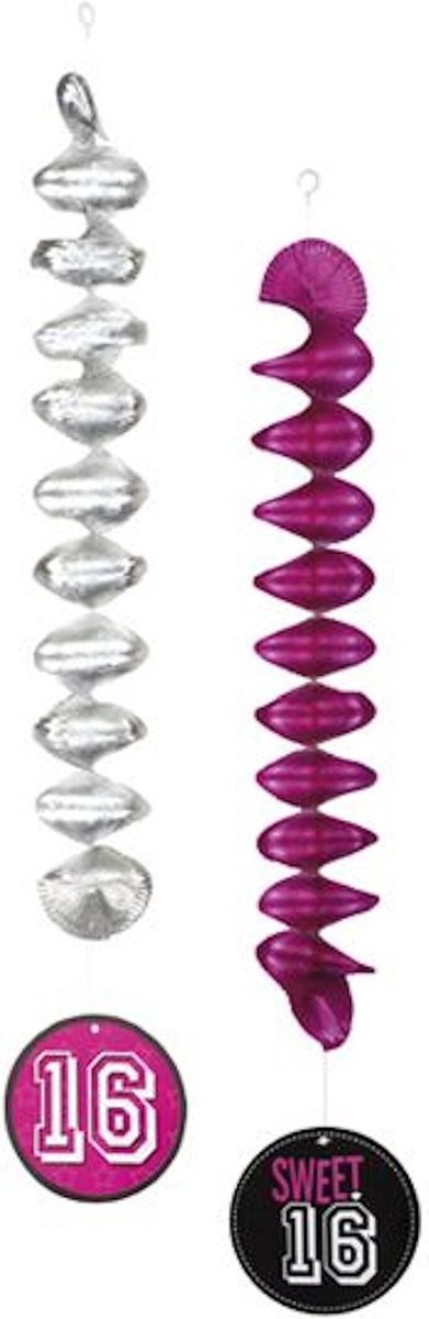 "Set 2 decoratiespiralen - Sweet 16 - 60cm