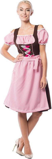 Boeren Tirol & Oktoberfest Kostuum | Dirndl Dorothea Lang Roze / Bruin | Vrouw | Maat 50 | Bierfeest | Verkleedkleding