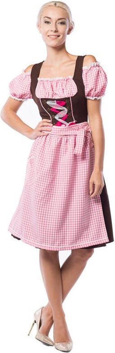 Boeren Tirol & Oktoberfest Kostuum | Dirndl Dorothea Lang Roze / Bruin | Vrouw | Maat 50 | Bierfeest | Verkleedkleding