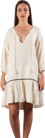 PAMBUCK IBIZA Jurken voor Vrouwen van 100% Natuurlijke Katoen en Organische Textielverf - Anti Allergie Zomerjurken - Sneldrogende Strandjurk / Kleding Dames Volwassenen - Beige - Dames Jurk One Size