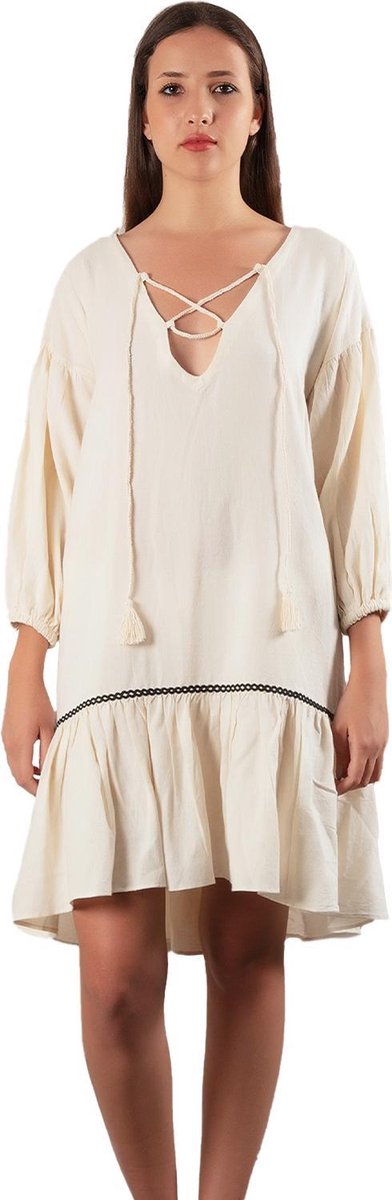 PAMBUCK IBIZA Jurken voor Vrouwen van 100% Natuurlijke Katoen en Organische Textielverf - Anti Allergie Zomerjurken - Sneldrogende Strandjurk / Kleding Dames Volwassenen - Beige - Dames Jurk One Size