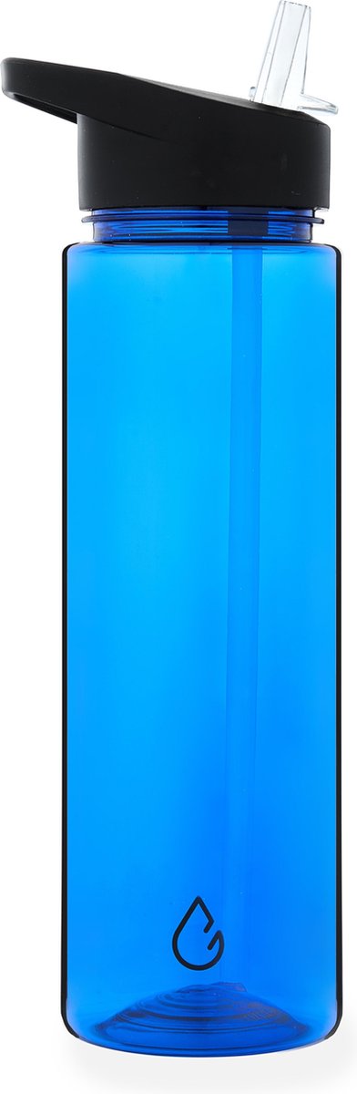 Wattamula Waterfles met rietje - 750 ML - Donkerblauw transparant - Milieuvriendelijk - Drinkfles