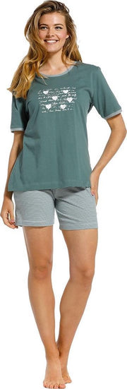 Pastunette shortama dames - donkergroen - '♥ lucky in life ♥' - 30211-136-3/720 - maat 44