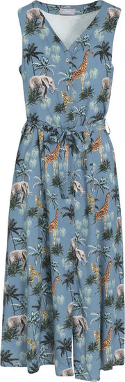 Cassis - Jurk in viscose met savanneprint - Blauw