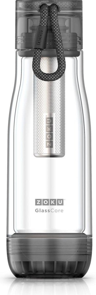 Zoku Drinkfles Met Thee Infuser 473 Ml Glas Transparant/zwart