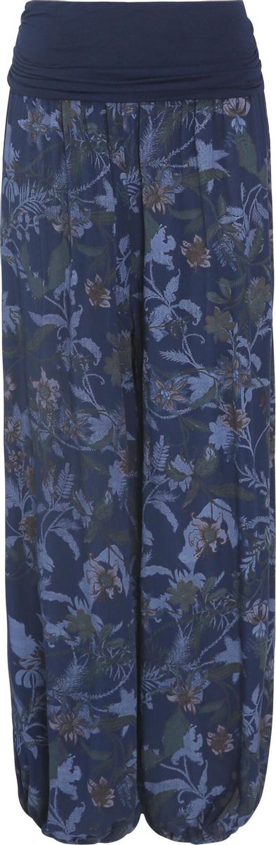 Cassis - Broek in viscose met bloemenprint - Marineblauw