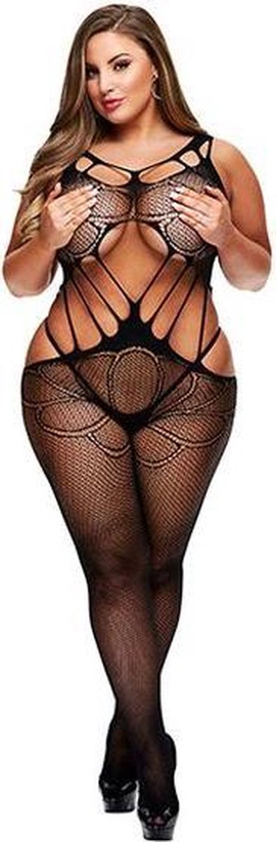 Baci - Criss Cross Crotchless Bodystocking Queen Size
