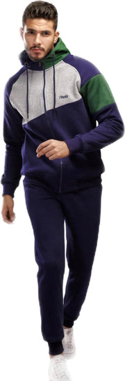 Embrator mannen Joggingpak donkerblauw/groen/lichtgrijs melange maat M