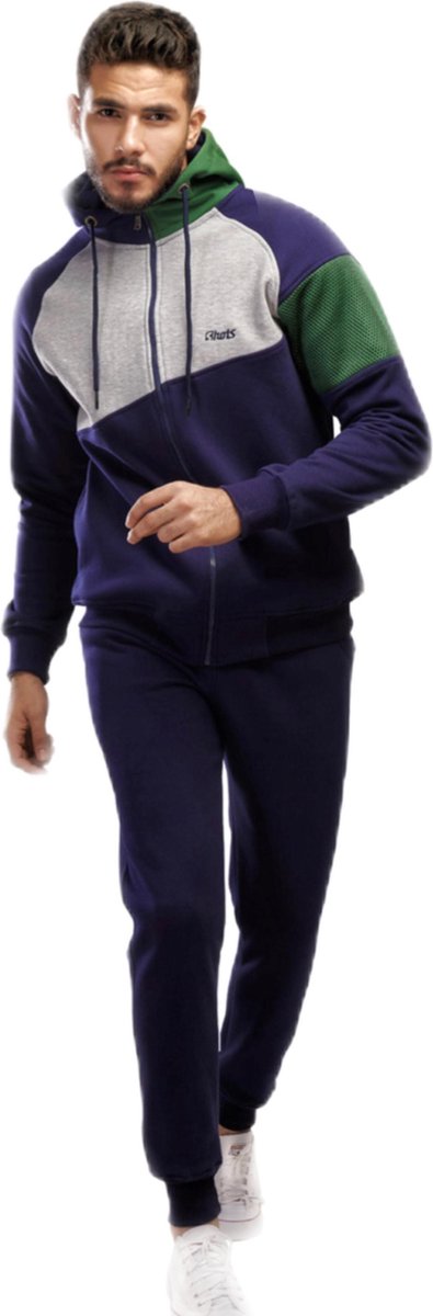 Embrator mannen Joggingpak donkerblauw/groen/lichtgrijs melange maat M