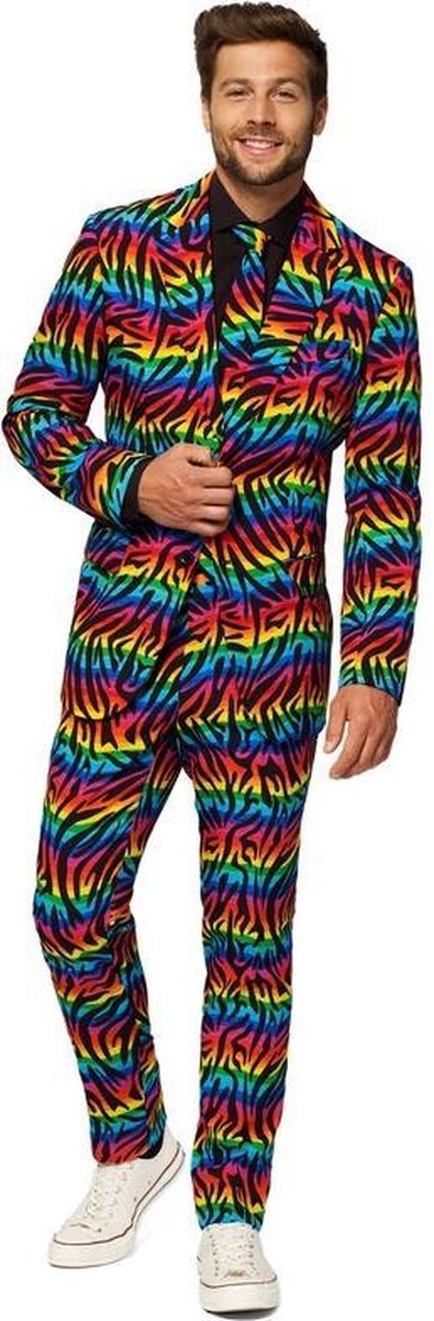 Heren kostuum Wild Rainbow zebra regenboog - Opposuits pak - Verkleedkleding/Carnavalskleding 48 (M)