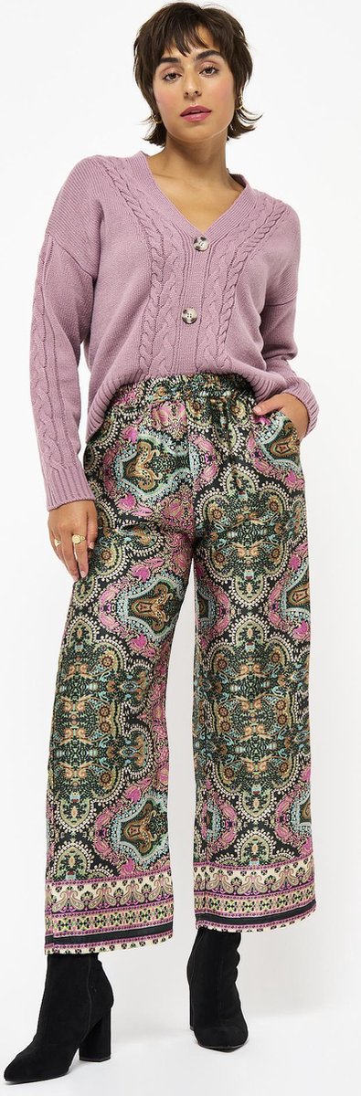 Wijde broek met paisleyprint - Zwart
