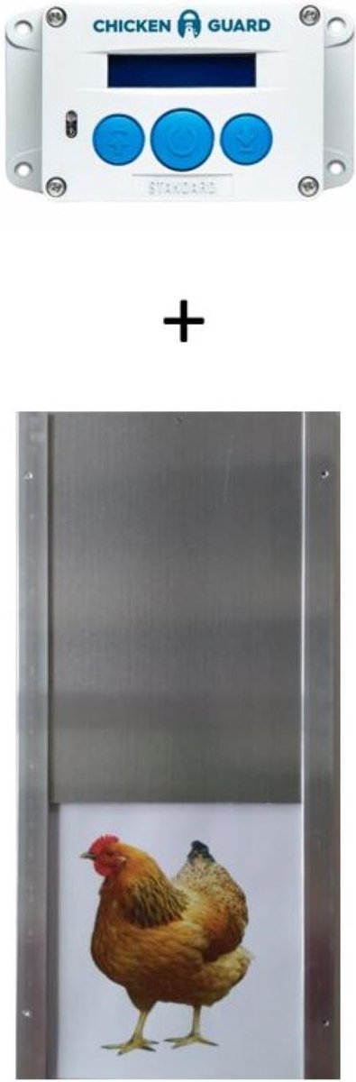 Chickenguard standaard op batterijen met ingebouwde timer en alu luik 23 cm b x 34 h met 2 of meer krasjes
