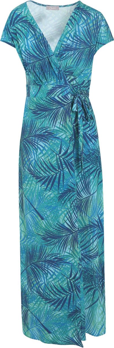 Cassis - Lange wikkeljurk in voile met palmprint - Turquoise