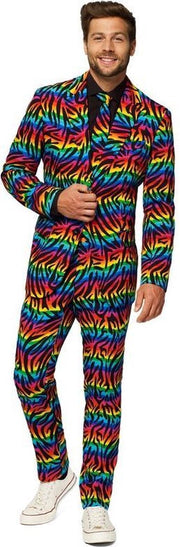 Heren kostuum Wild Rainbow zebra regenboog - Opposuits pak - Verkleedkleding/Carnavalskleding 52 (XL)