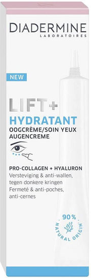 Diadermine Oogcrème Lift+ Hydratant - Versteviging en Anti-Wallen - 3 x 15 ml - Met Pro-Collageen + Aqua-Fillers