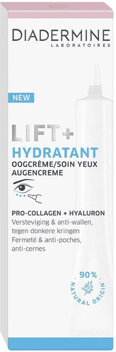 Diadermine Oogcrème Lift+ Hydratant - Versteviging en Anti-Wallen - 3 x 15 ml - Met Pro-Collageen + Aqua-Fillers