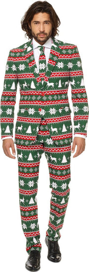 Opposuits Verkleedpak Festive Green Heren Polyester Rood/groen Mt 50