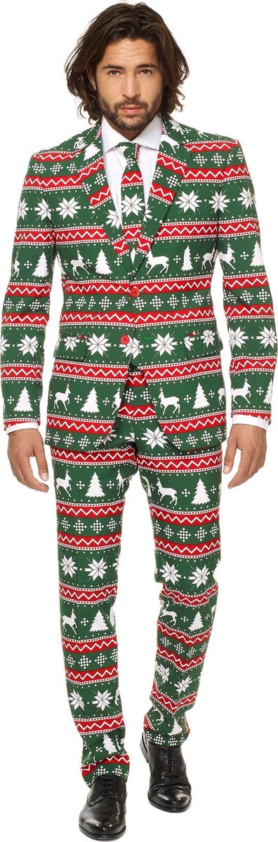 Opposuits Verkleedpak Festive Green Heren Polyester Rood/groen Mt 50