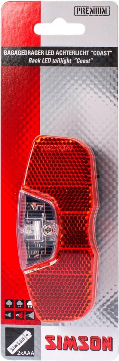 Simson Batterij Bagagedrager achterlicht 'Coast' 1LED on/off