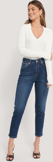 NA-KD Comfort Mom Vrouwen Jeans - Dark Blue - Maat EU 38