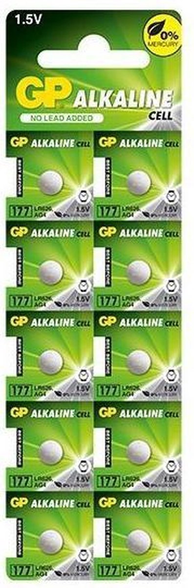 10 Stuks (1 Blister a 10st) GP 177 / G4 / AG4 / LR626 1.5V Alkaline horloge knoopcel batterij