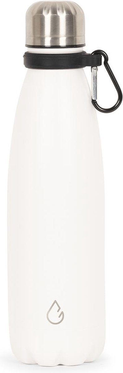 Wattamula Design eco RVS drinkfles - wit - met extra carrier - 500 ml - waterfles - thermosfles - sport