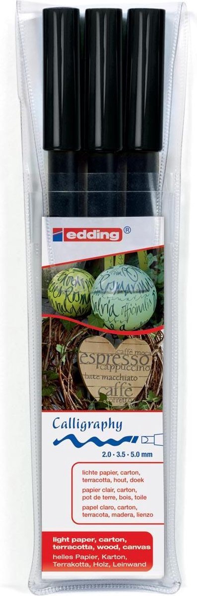 9x Edding Calligraphy Pen e-1255 etui van 3 stiften in geassorteerde schrijfbreedtes