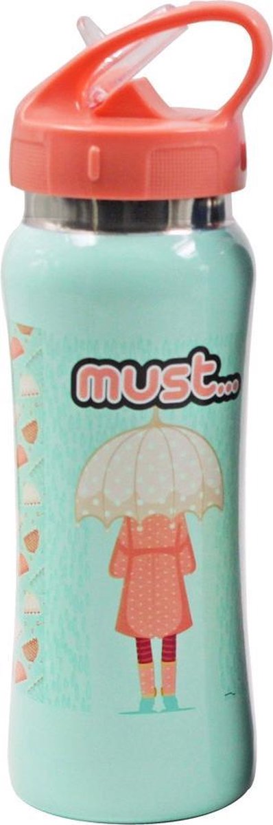 Must Drinkfles Paraplu Meisjes 500 Ml Aluminium Oranje/mint