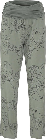 Cassis - Broek in tencel bedrukt met gezichten - Kaki