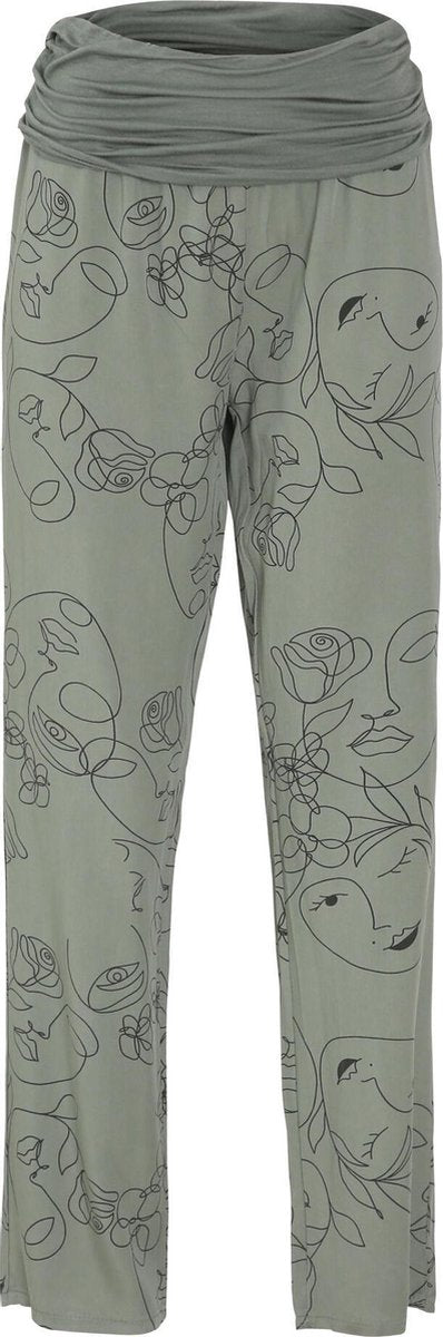 Cassis - Broek in tencel bedrukt met gezichten - Kaki