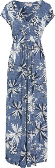 Cassis - Lange jurk met bloemenprint en jeanslook - Denim